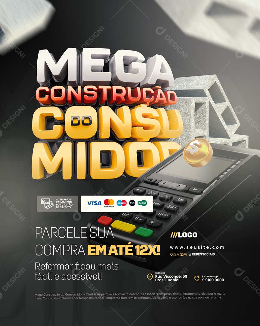 Mega Construção Do Consumidor Parcele sua Compra Social Media PSD Editável