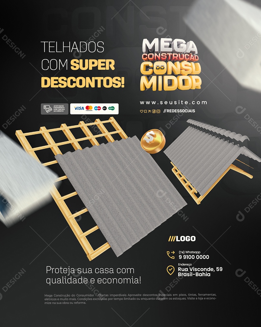 Mega Construção Do Consumidor Telhados com Super Descontos Social Media PSD Editável