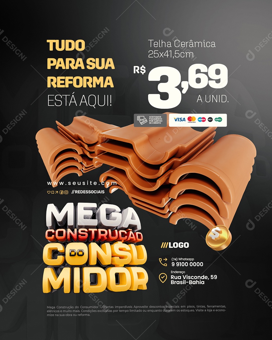Mega Construção Do Consumidor Telha Cerâmica Social Media PSD Editável