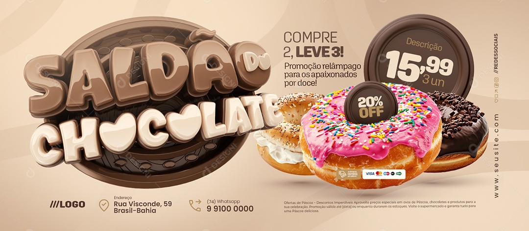Banner Saldão Do Chocolate Doceria Compre Dois Leve Três Social Media PSD Editável