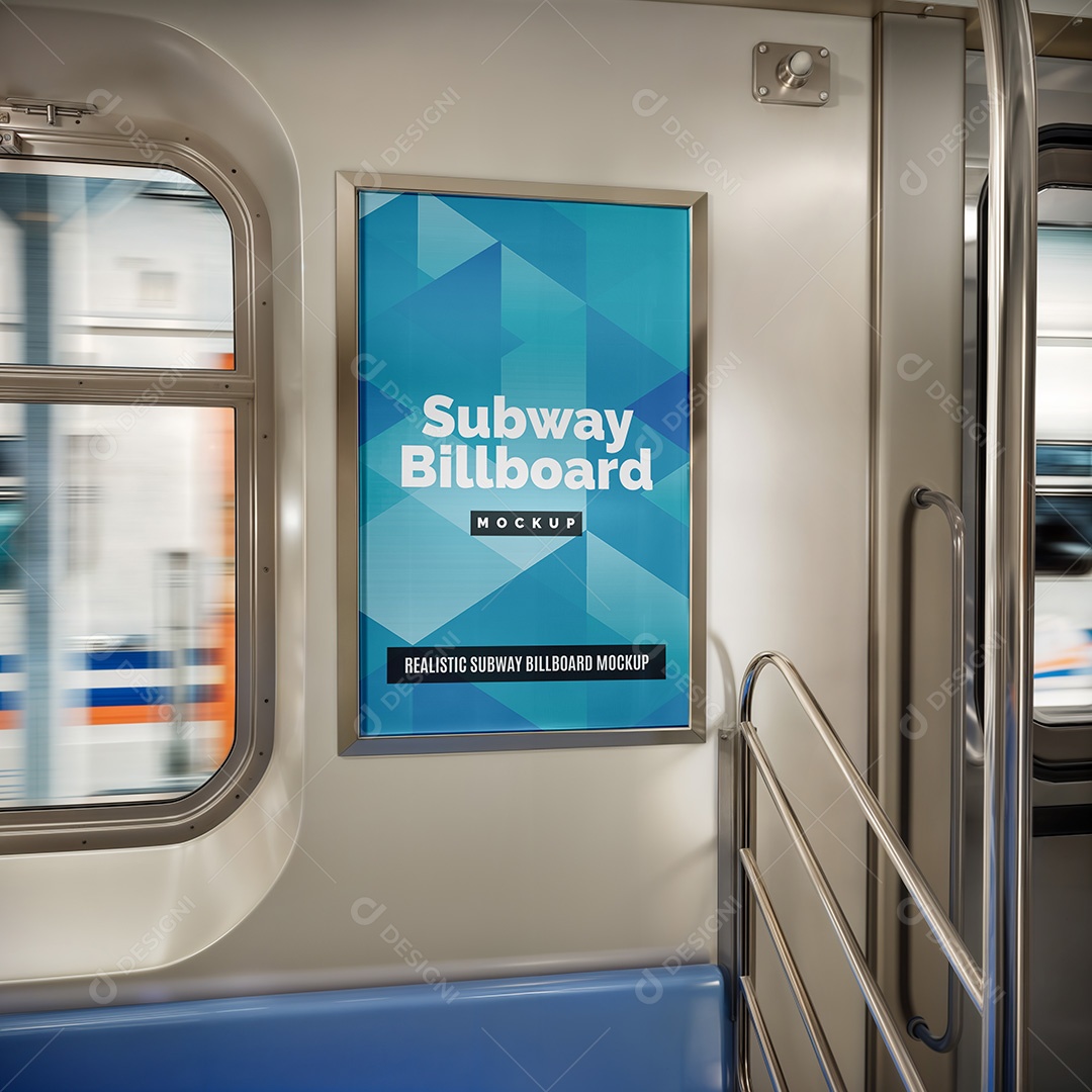 Mockup Poster Publicitário em Vagão de Metrô PSD Editável