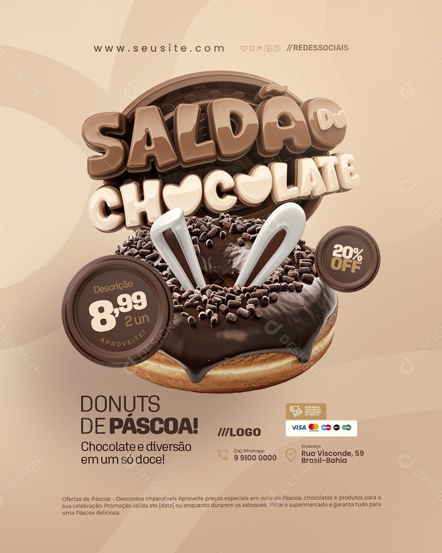 Saldão Do Chocolate Doceria Donuts de Páscoa Social Media PSD Editável