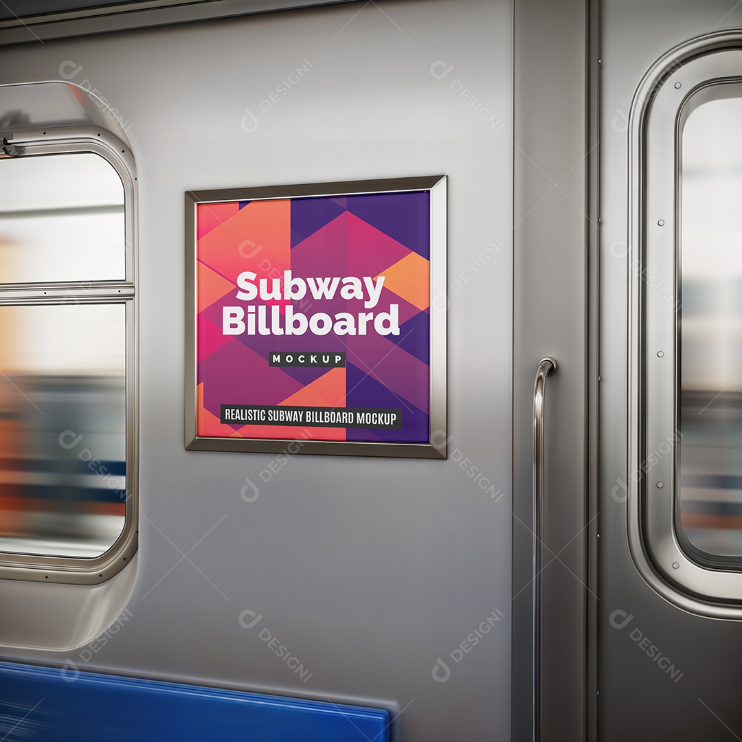 Mockup Poster Publicitário em Vagão de Metrô PSD Editável