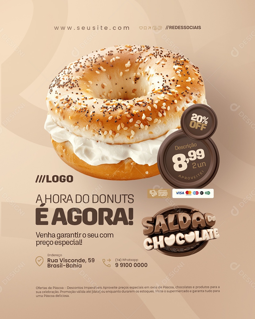 Saldão Do Chocolate Doceria A Hora do Donuts é Agora Social Media PSD Editável