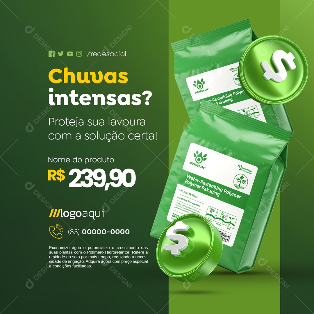 Produto Agrotóxicos Chuvas Intensas Social Media PSD Editável