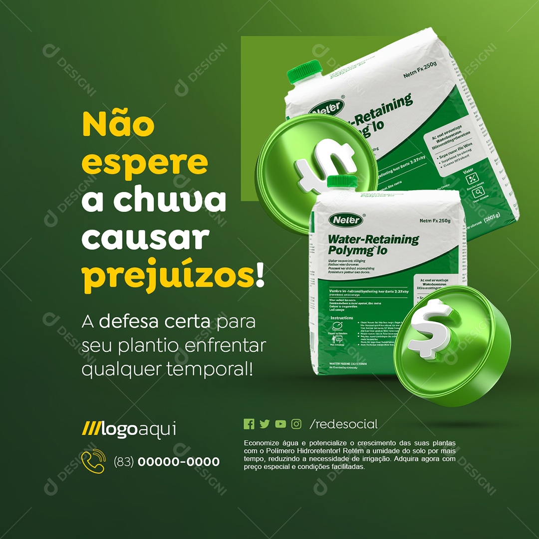 Produto Agrotóxicos Não Espere a Chuva Causar Prejuízos Social Media PSD Editável