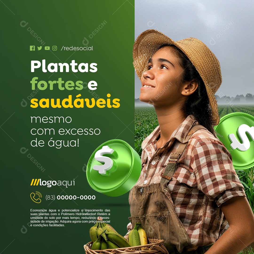 Produto Agrotóxicos Plantas Fortes e Saudáveis Excesso de Água Social Media PSD Editável