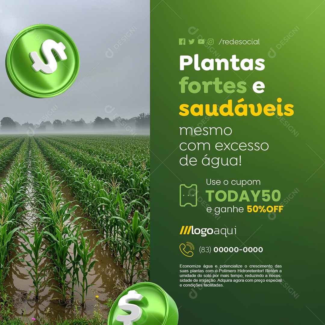 Produto Agrotóxicos Plantas Fortes e Saudáveis Social Media PSD Editável