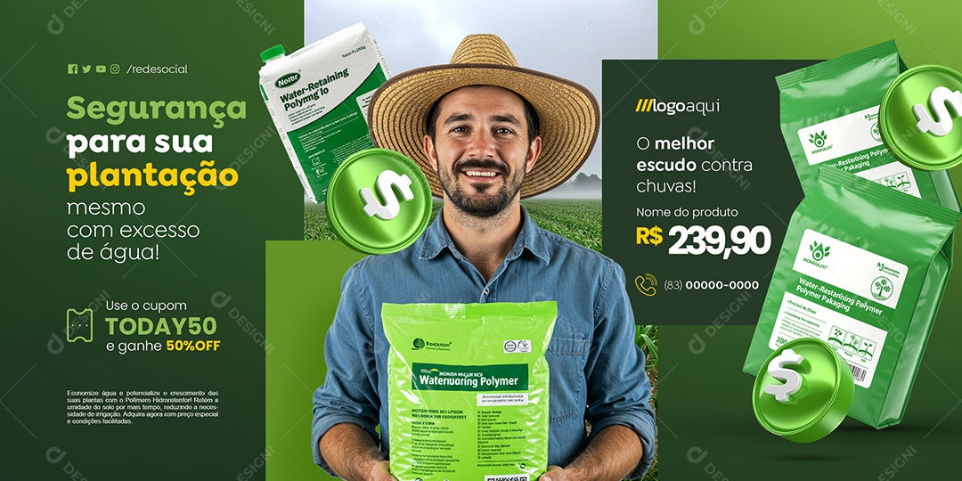 Carrossel Produto Agrotóxicos Segurança para Sua Plantação Social Media PSD Editável