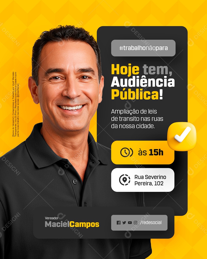 Vereador Hoje Tem Audiência Pública Social Media PSD Editável