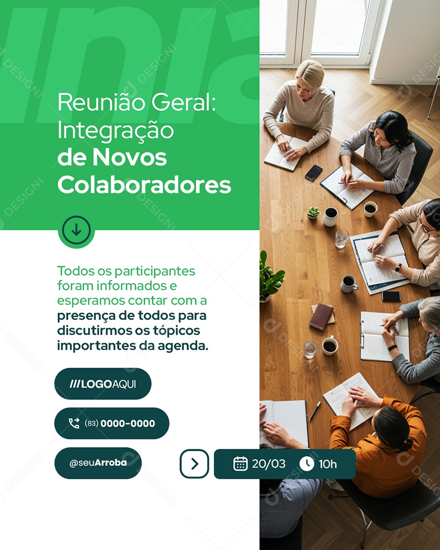 Reunião Geral Integração de Novos Colaboradores Social Media PSD Editável