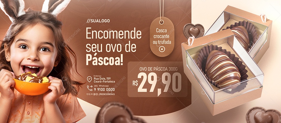 Banner Doceria Encomende Seu Ovo de Páscoa Social Media PSD Editável