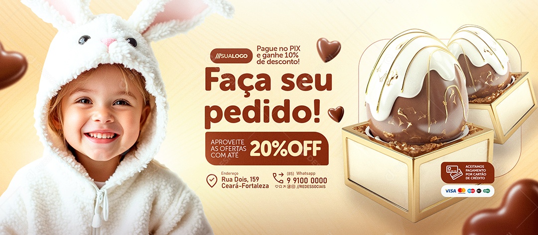 Banner Doceria Ovo de Páscoa Faça Seu Pedido Social Media PSD Editável