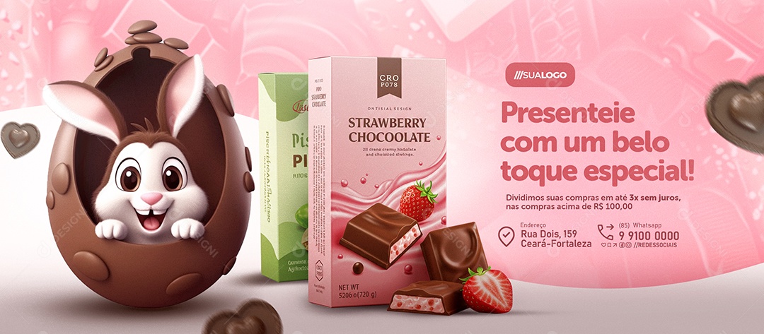 Banner Doceria Páscoa Presenteie com Um Belo Toque Social Media PSD Editável