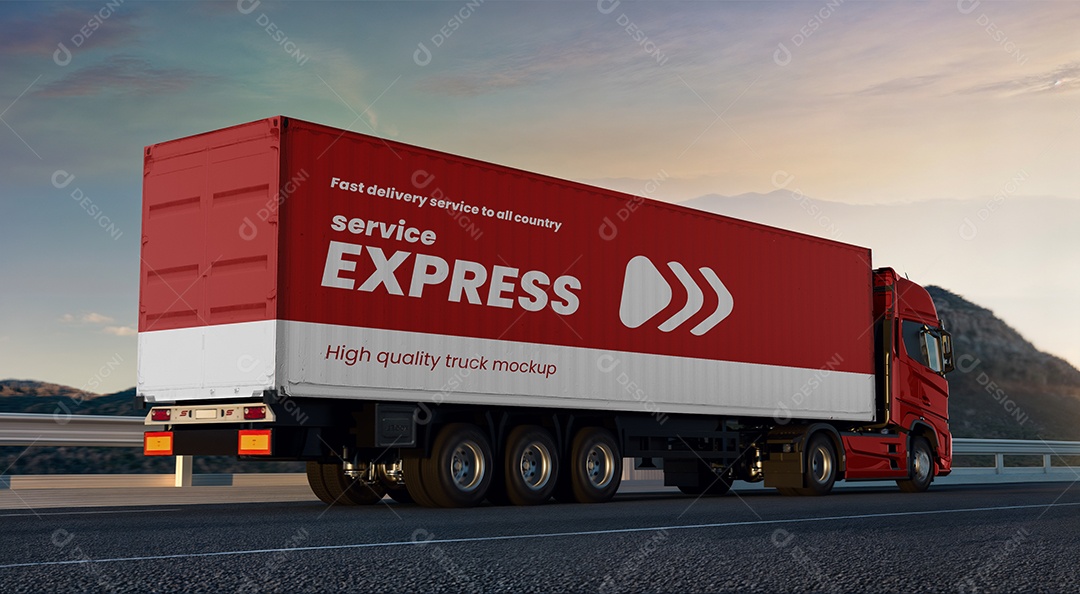 Mockup de Caminhão Visto de Trás em PSD Editável