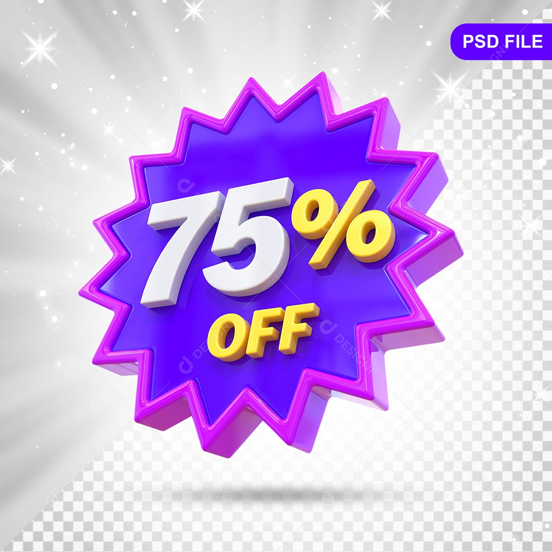 Elemento 3D Azul e Roxo 75% Off Para Composição PSD