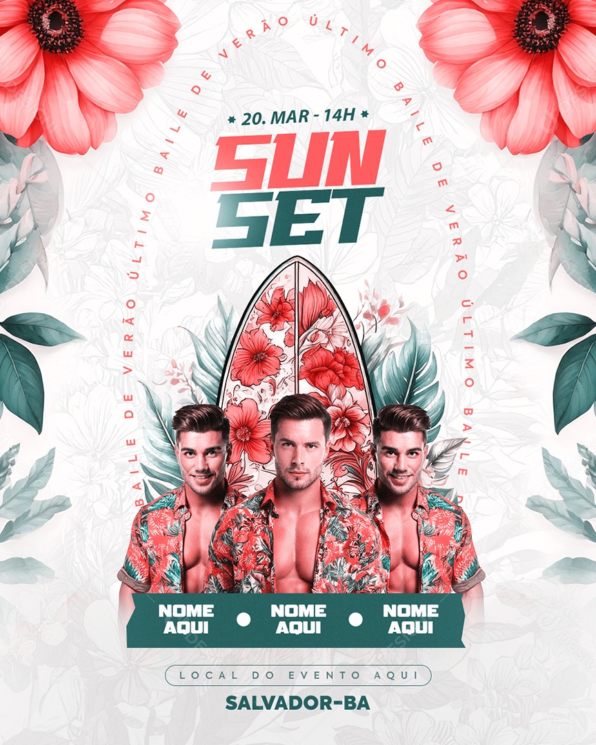Flyer Sunset Último Baile De Verão Feed Social Media PSD Editável