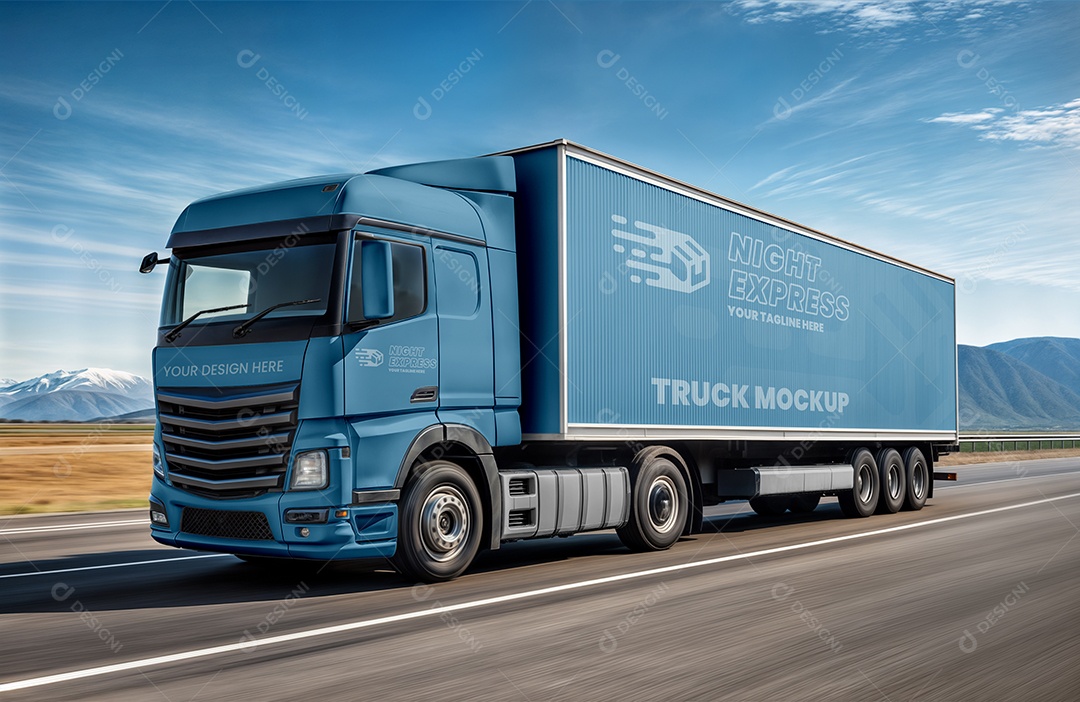Mockup Caminhão Baú PSD Editável