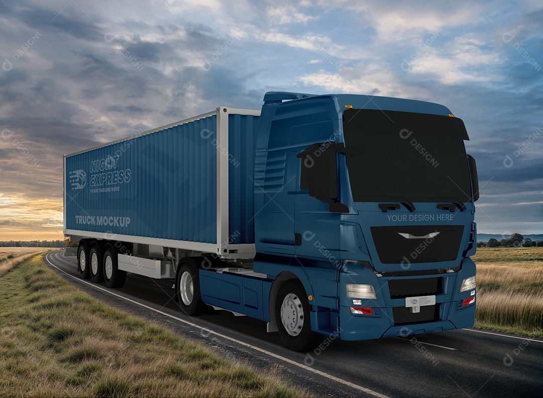 Mockup Caminhão Baú PSD Editável