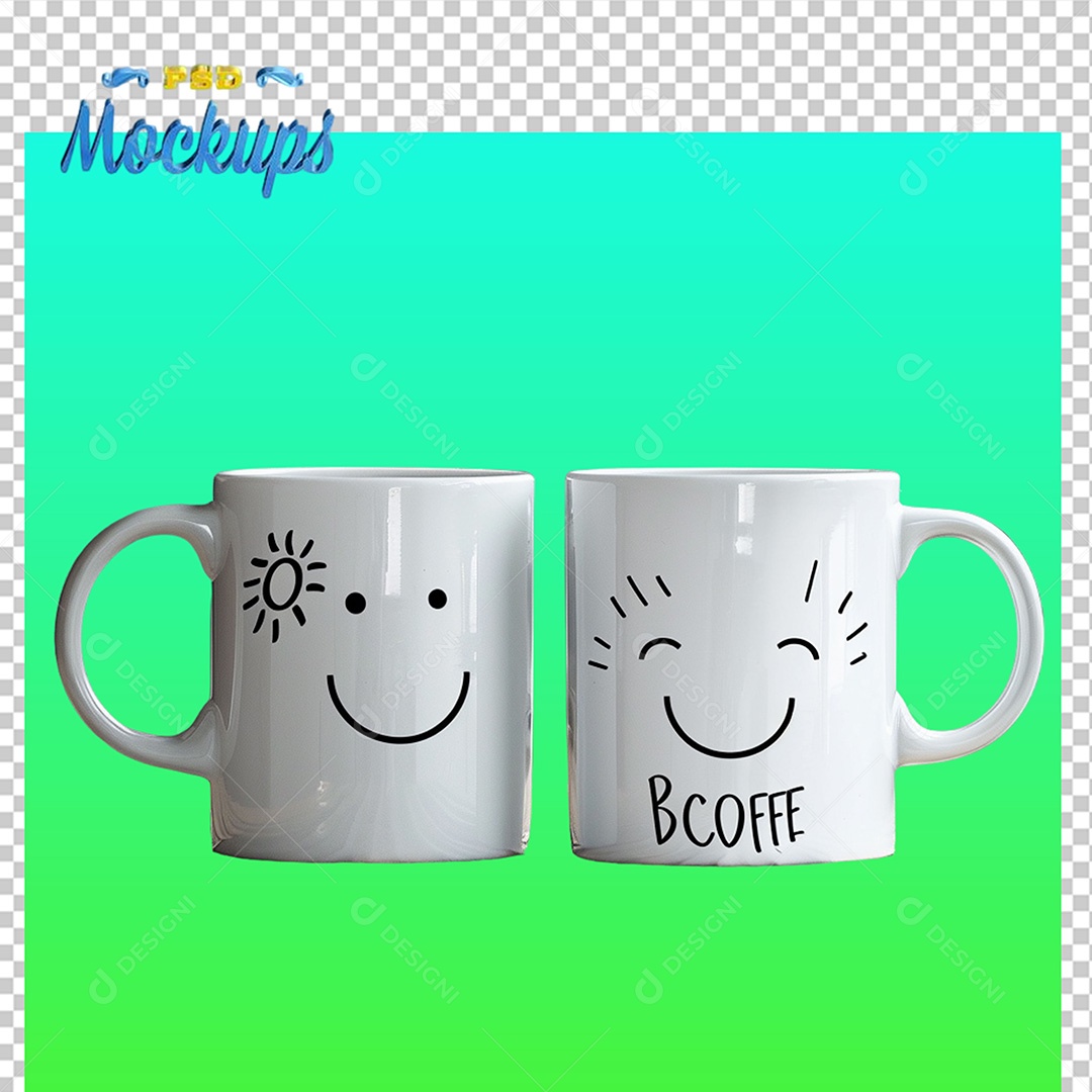 Mockup de Duas Canecas Branca PSD Editável