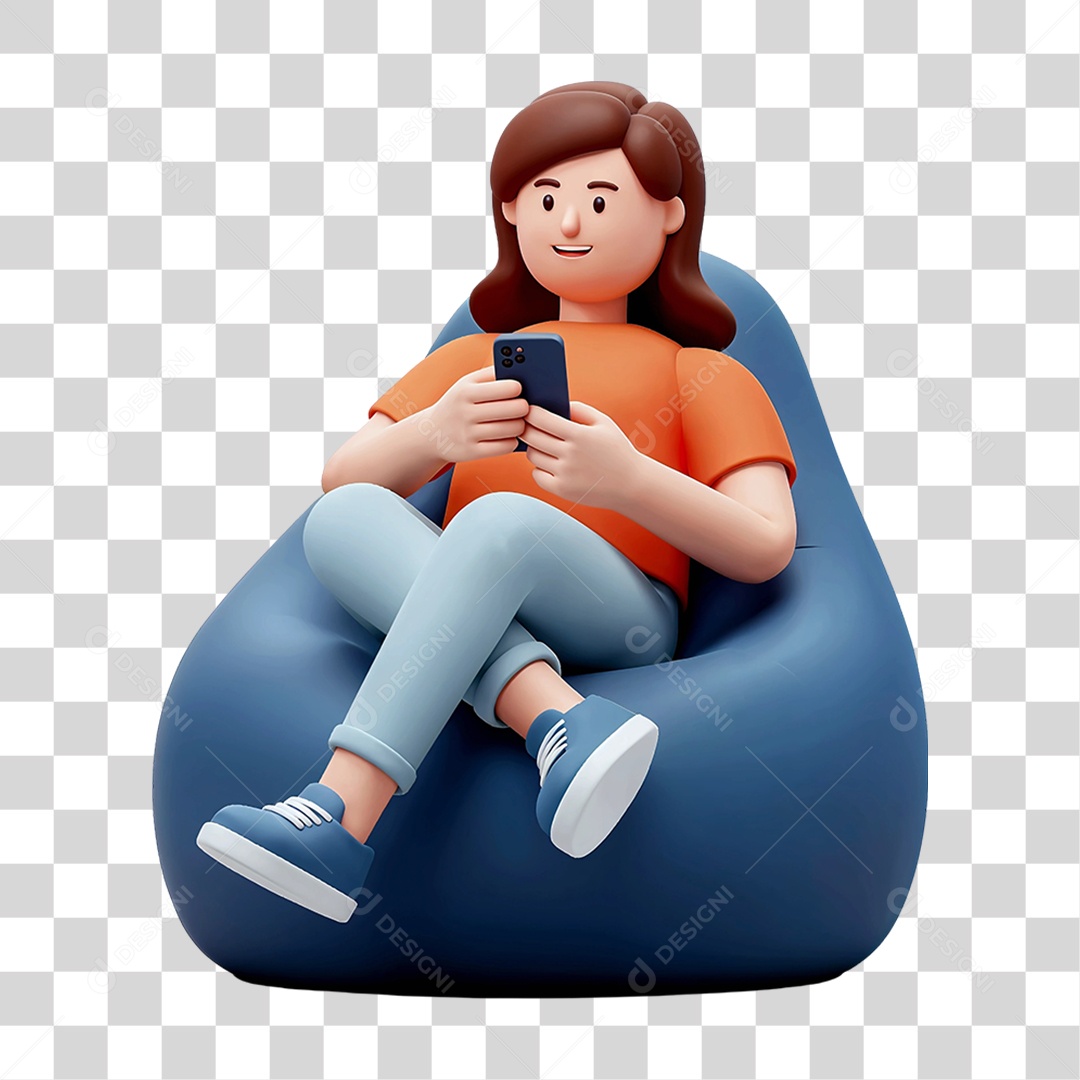 Jovem Sentada em Pufe Moderna PNG Transparente