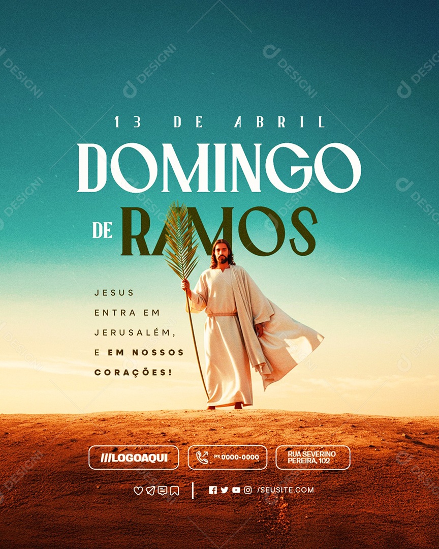 Domingo de Ramos 13 de Abril Jesus Entra em Jerusalém Social Media PSD Editável