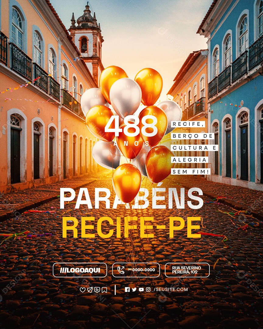 Aniversário Parabéns Recife 12 De Março 488 Anos Social Media PSD Editável