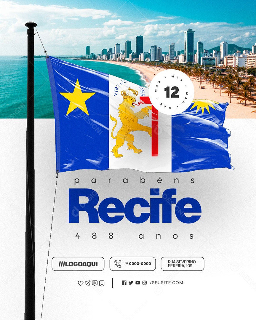 Aniversário De Recife 12 De Março Parabéns 488 Anos Social Media PSD Editável