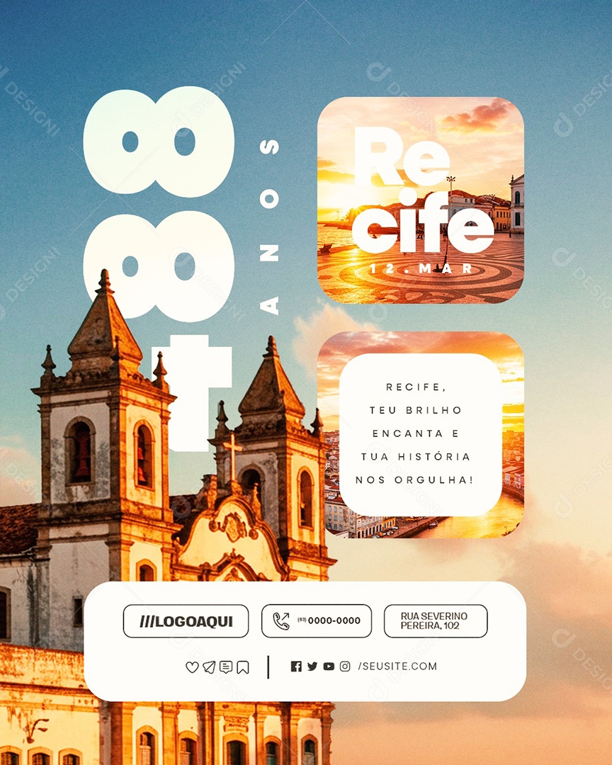 Aniversário De Recife 12 De Março Teu Brilho Encanta Social Media PSD Editável