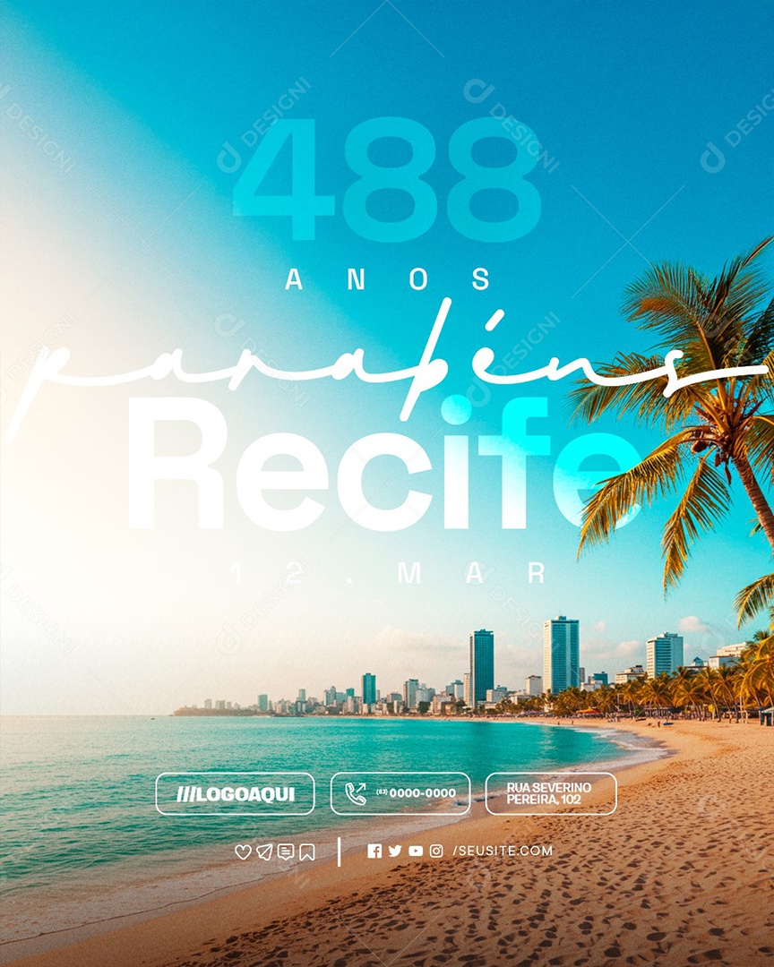 Aniversário De Recife 12 De Março Parabéns 488 Anos Social Media PSD Editável