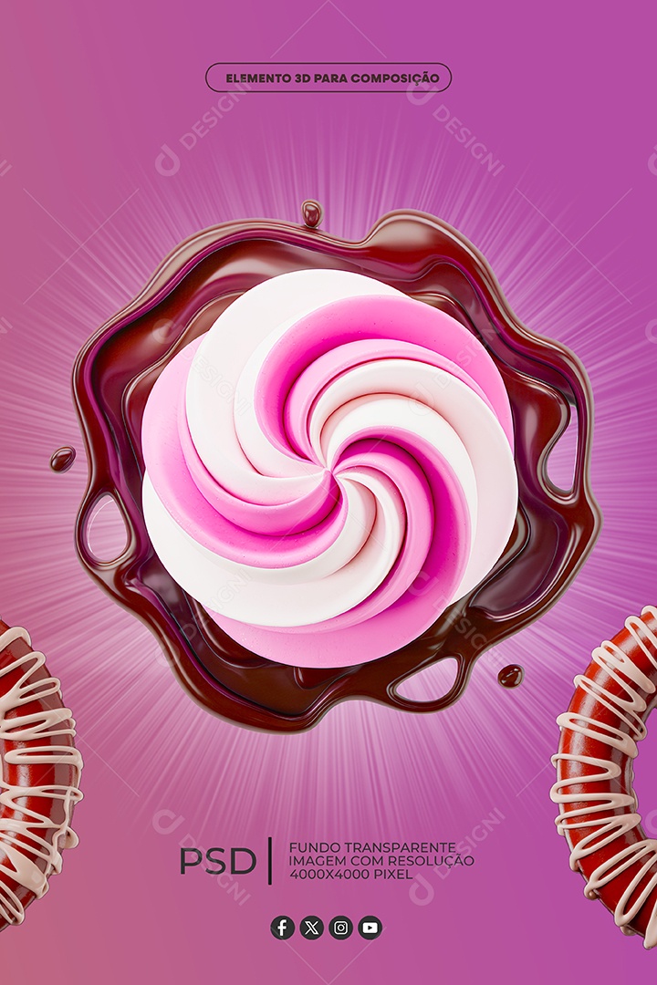 Doce de Chocolate Elemento 3D Para Composição PSD