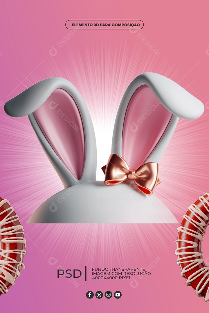 Orelha de Coelho Elemento 3D Para Composição PSD