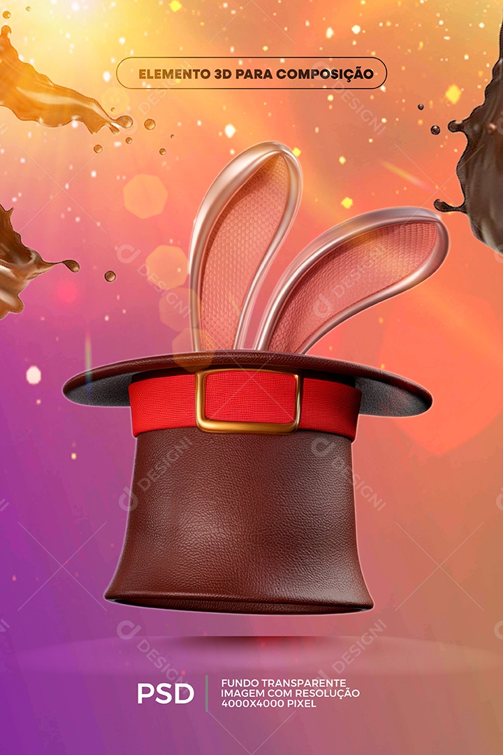 Cartola Elemento 3D de Páscoa Para Composição PSD