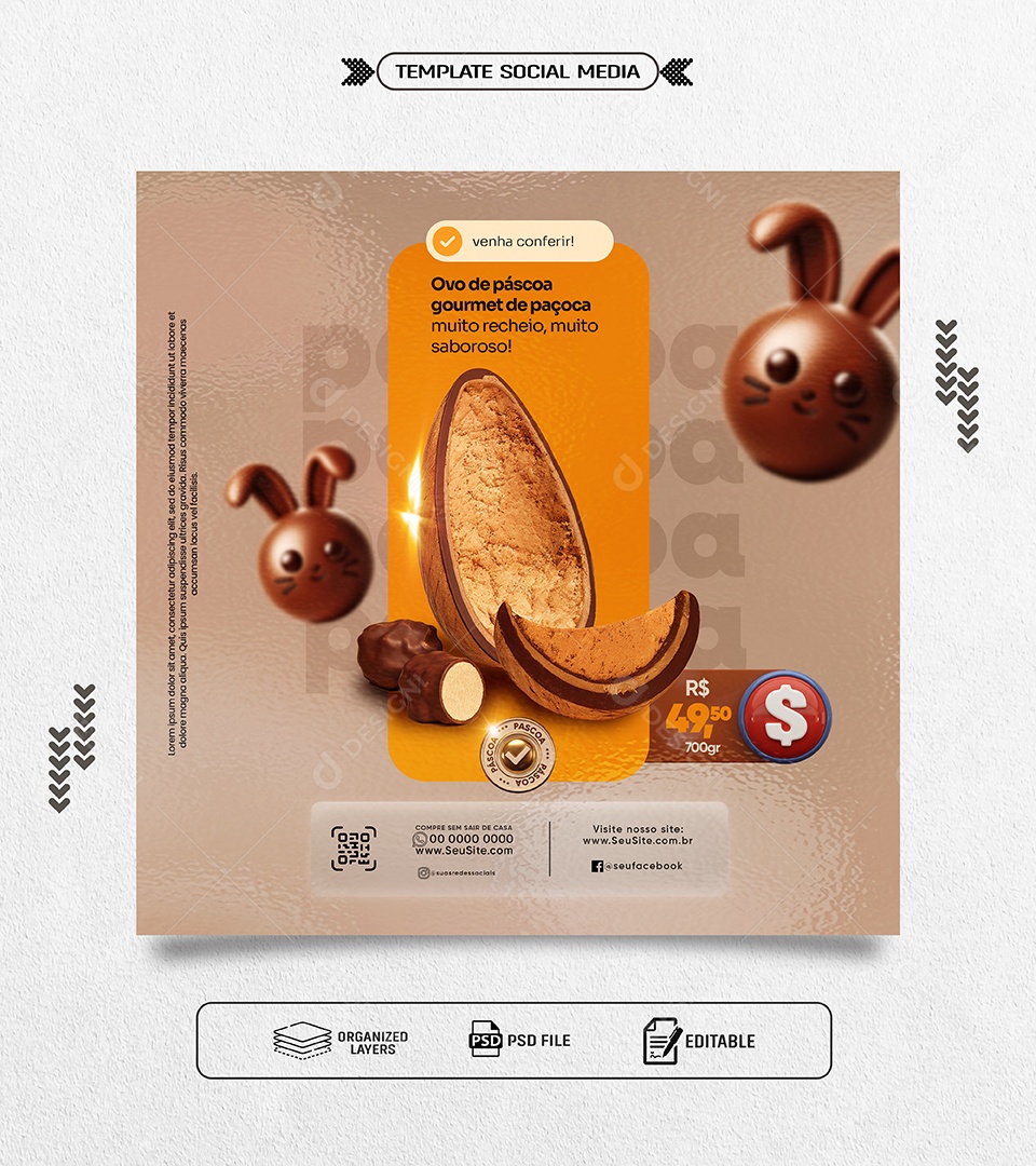 Páscoa Ovos Gourmet Social Media PSD Editável