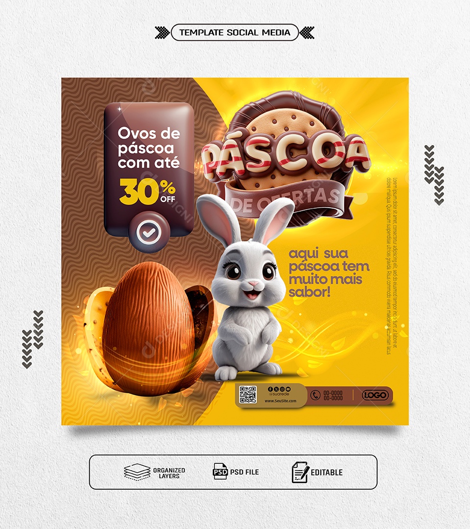 Páscoa Promoções de Ovos Ofertas Social Media PSD Editável