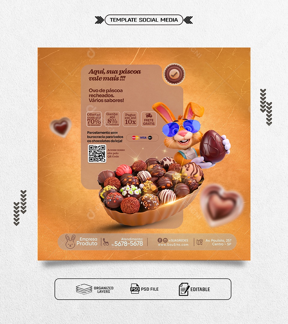 Páscoa Presente Ovo Recheado Ilimitado Social Media PSD Editável