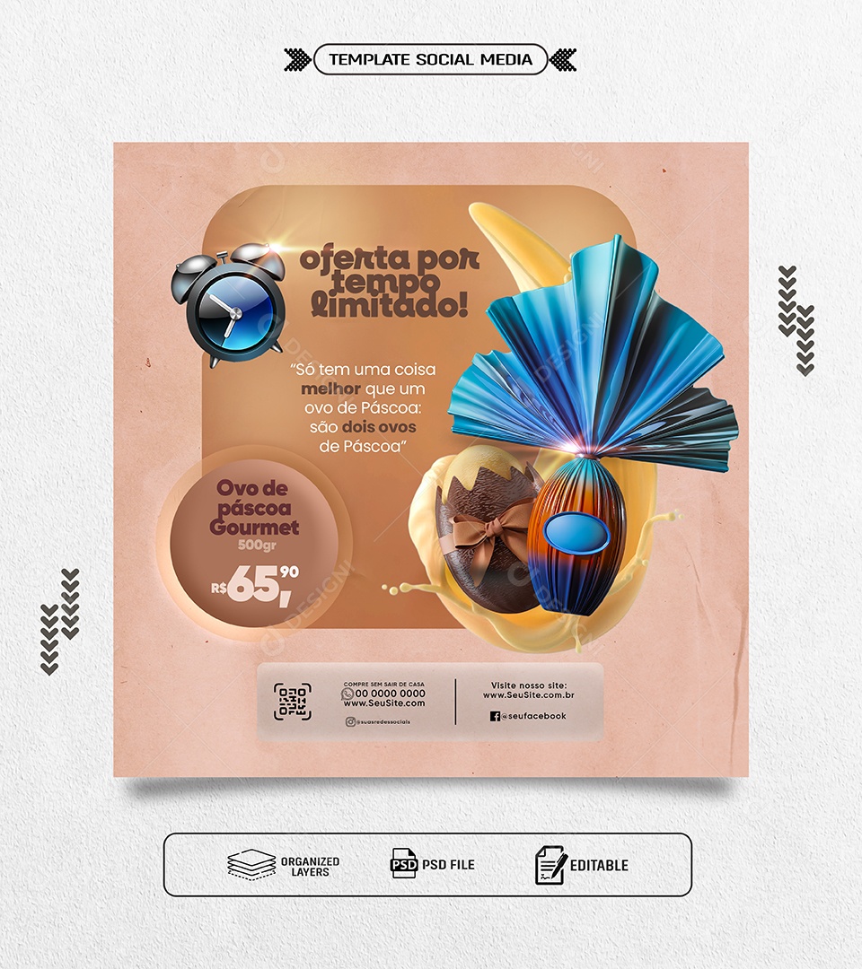 Páscoa Promoção por Tempo Ilimitado Social Media PSD Editável