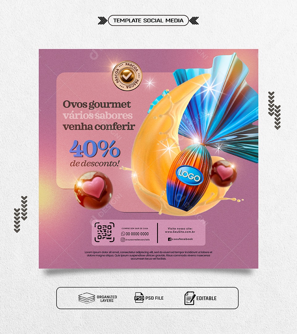 Páscoa de Ovos Gourmet Social Media PSD Editável