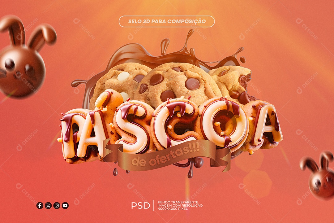 Selo 3D Pascoa de Ofertas Para Composição PSD
