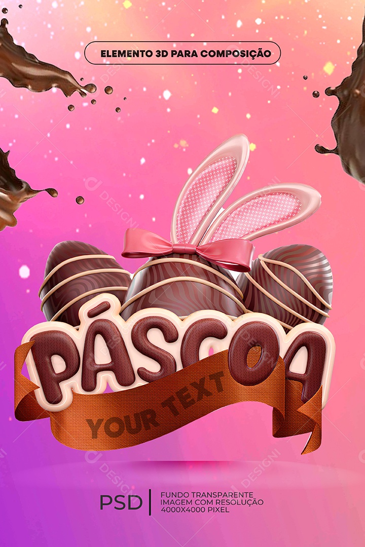 Selo 3D Feliz Pascoa Para Composição PSD