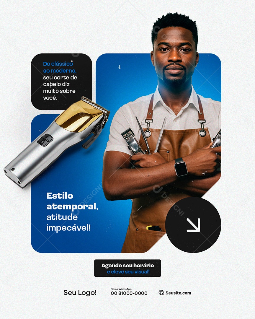 Barbearia Estilo Atemporal Social Media PSD Editável