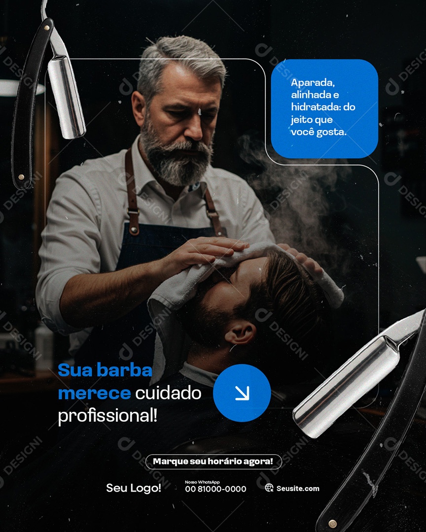 Barbearia Sua Barba Merece Cuidado Social Media PSD Editável