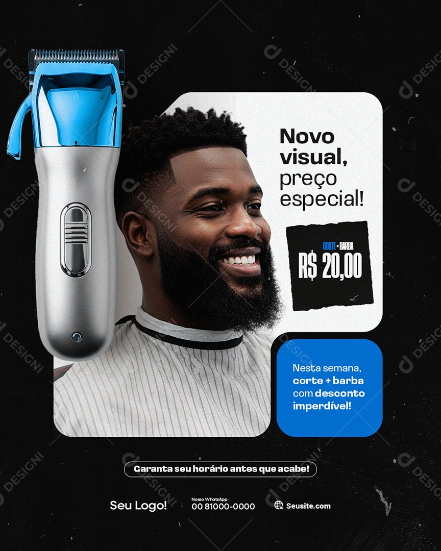 Barbearia Novo Visual Social Media PSD Editável