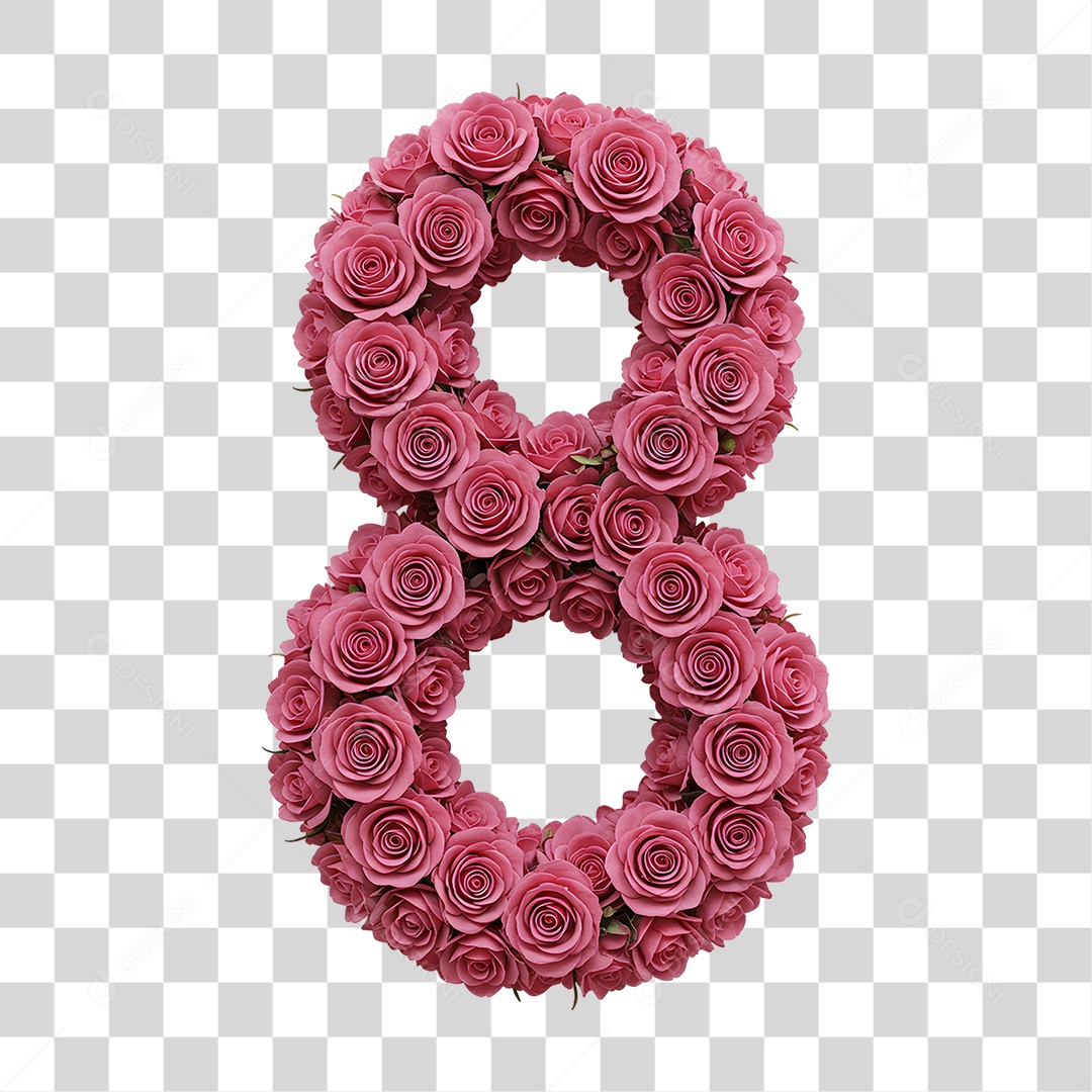 Elemento 3D Número 8 em Flores PNG Transparente
