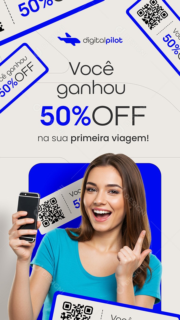 Story Agência de Viagens Você Ganhou 50% Off Social Media PSD Editável