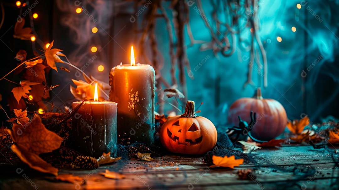 Composição de Halloween com velas