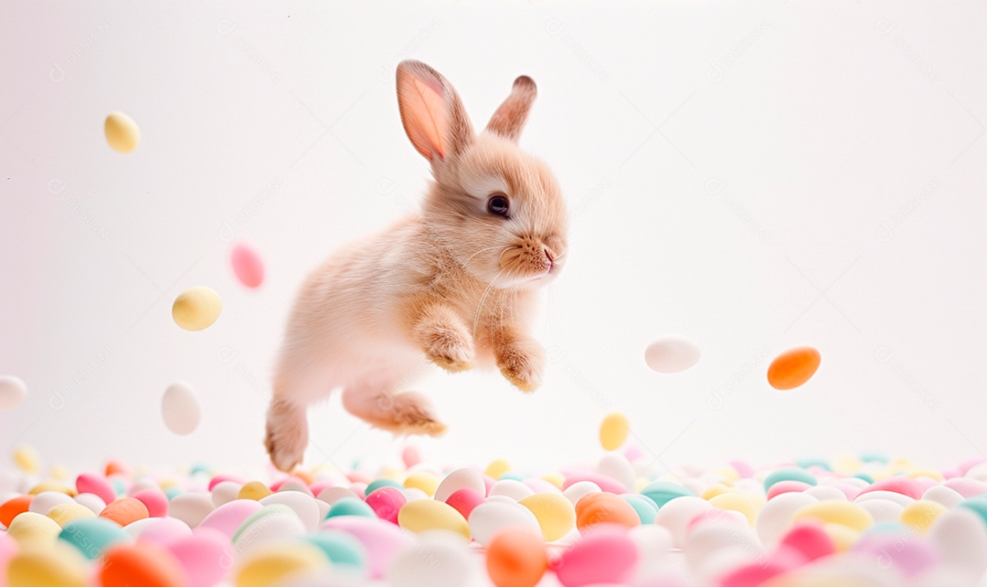 Coelhinho muito fofo pulando por aí fazendo coisas coloridas