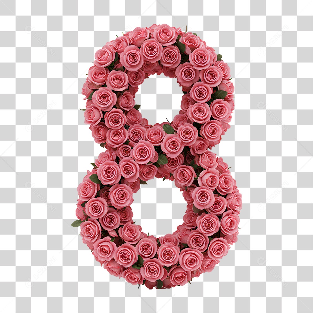Elemento 3D Número 8 em Flores PNG Transparente