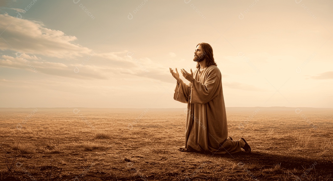 Retrato semelhantes de Jesus Cristo andando sobre local deserto