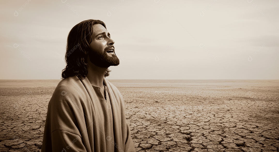 Retrato semelhantes de Jesus Cristo andando sobre local deserto